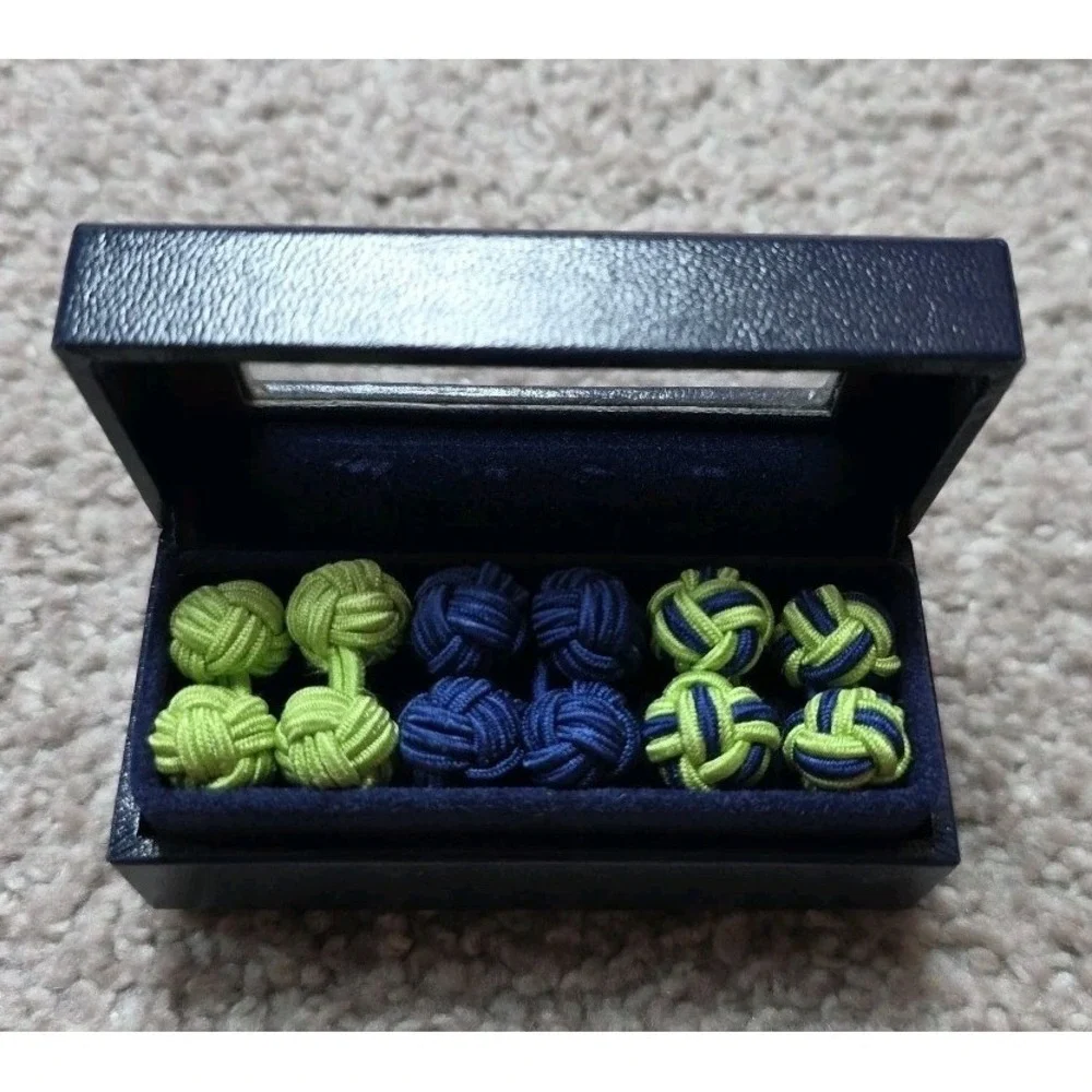 RALPH LAUREN MEN DRESS SHIRT CUFF CLINKS KNOTS SET 3 Gree BLUE MULTI COLORED NEW